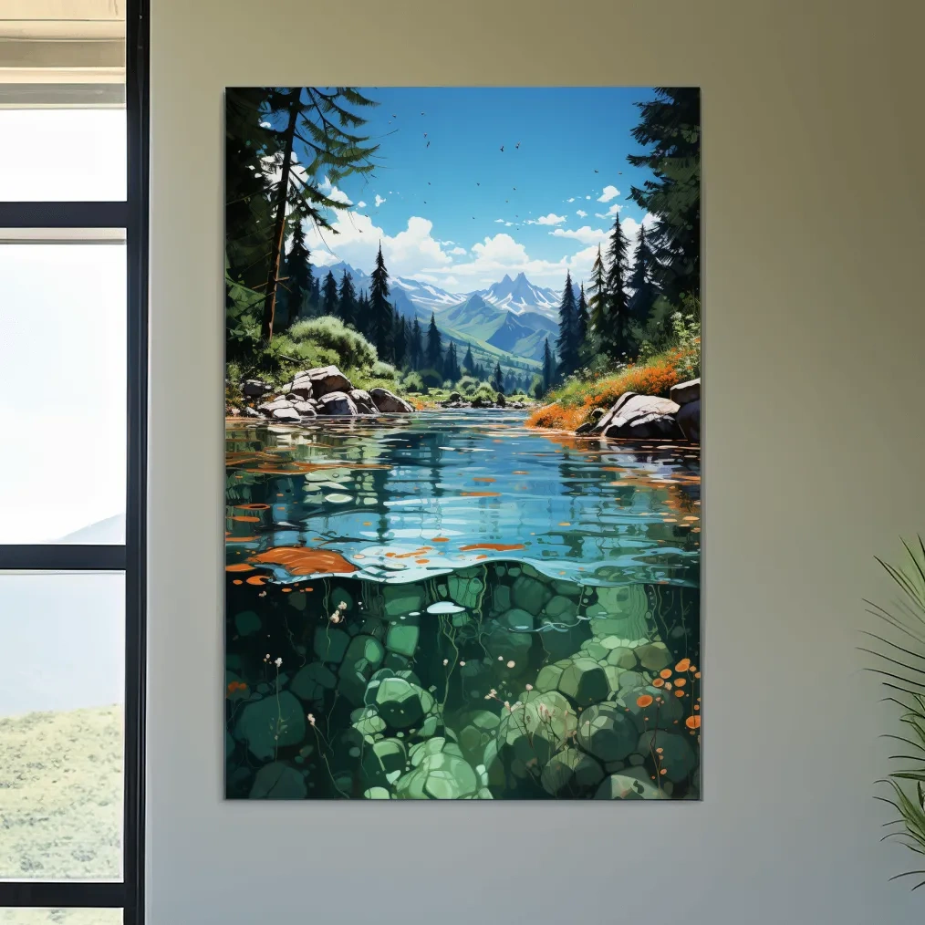Illustration art of an alpine stream in summer