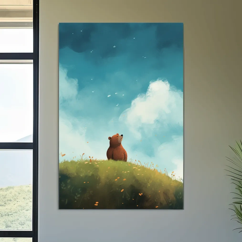 Illustation of a cute bear gazing into the sky