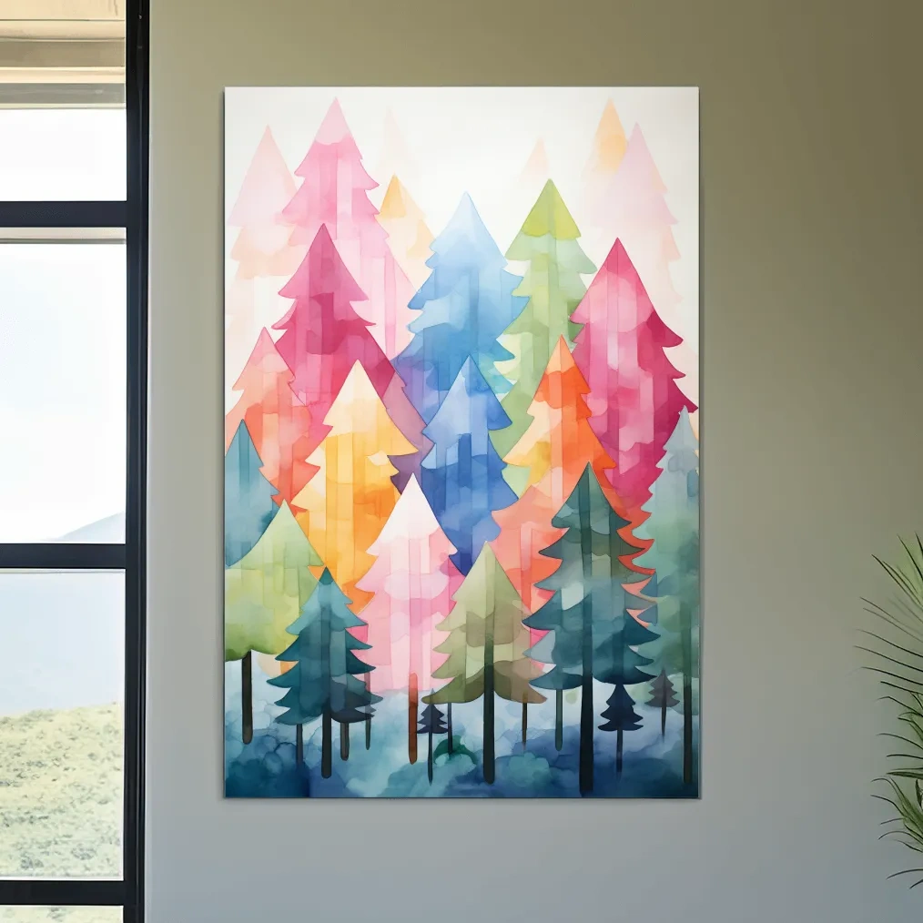 Watercolour painting art, a colorful dreamy forest
