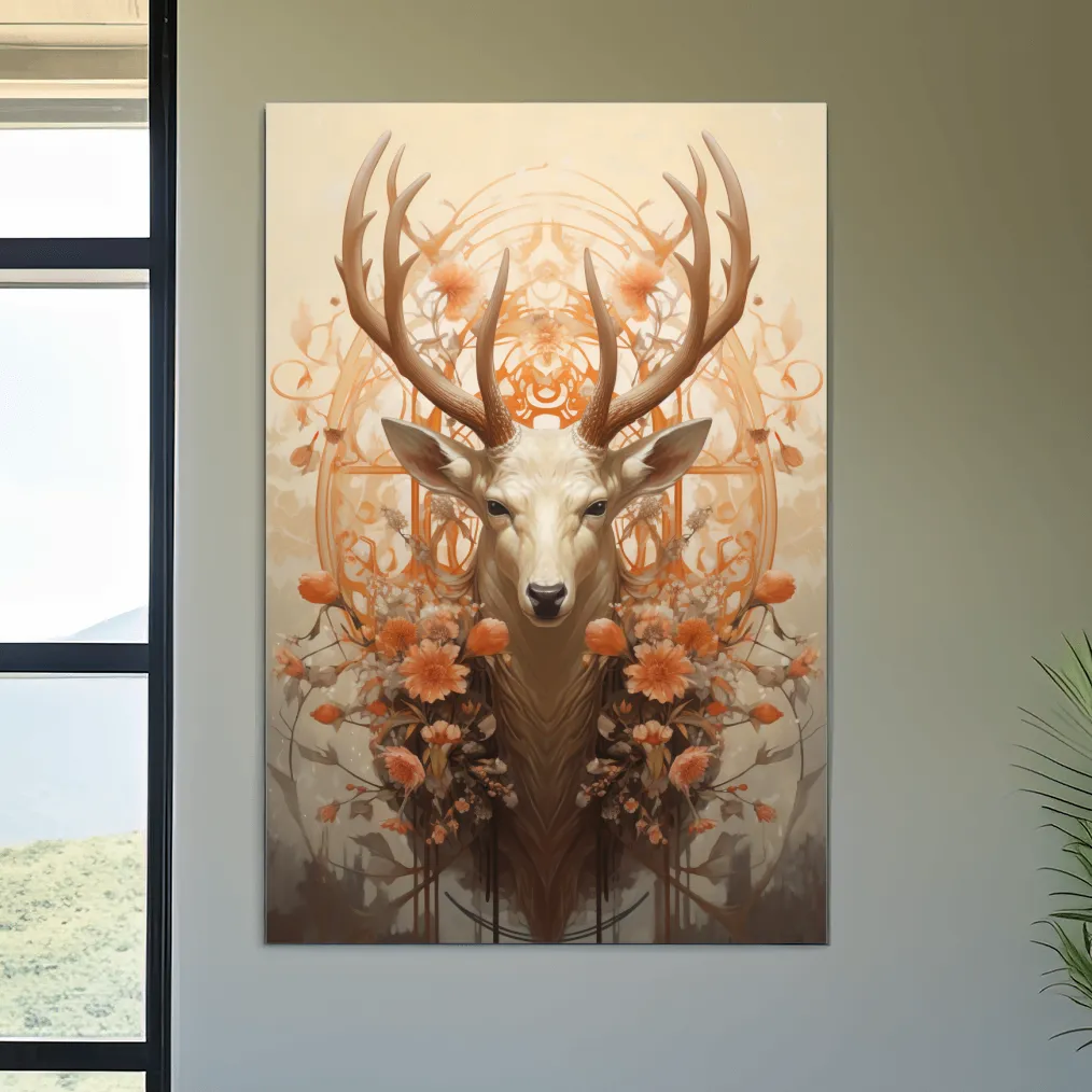 Elegant floral artwork of a beautiful deer head