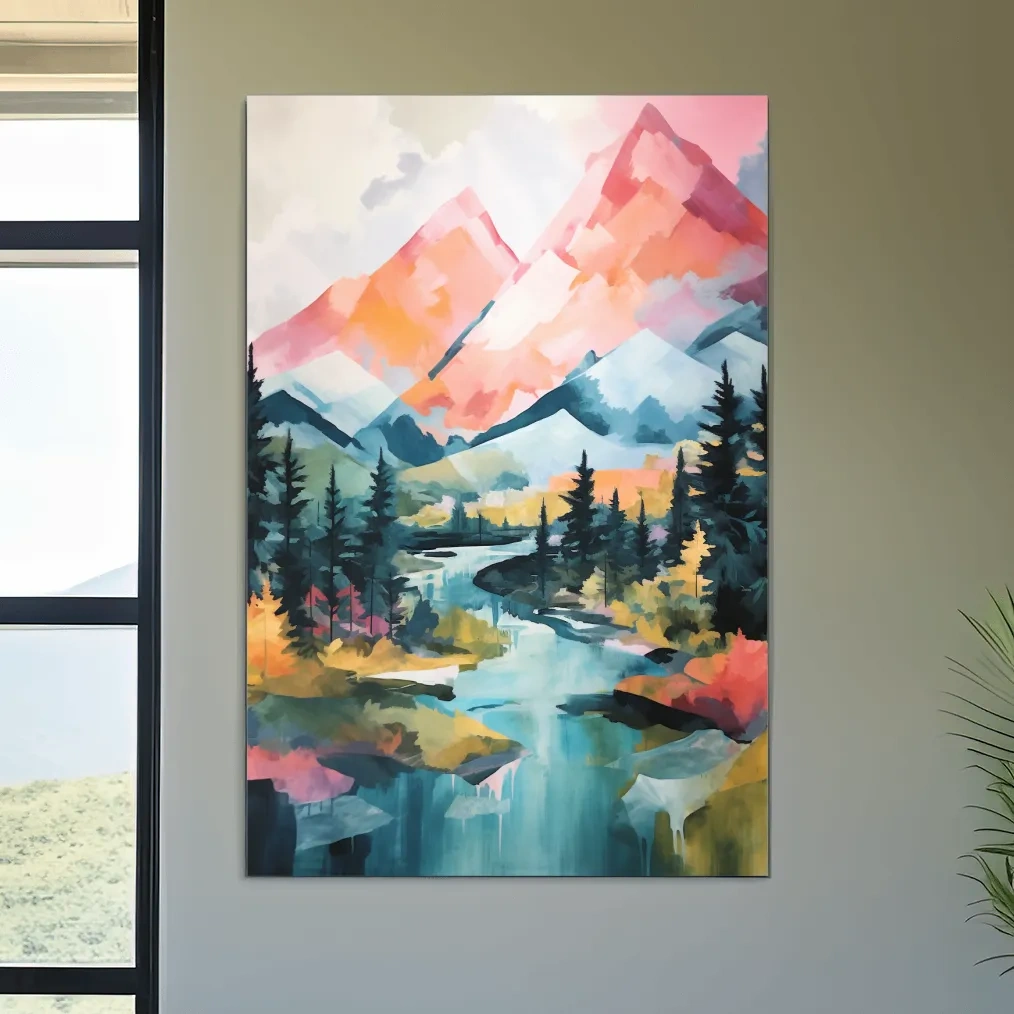 Colourful mountain painting artwork