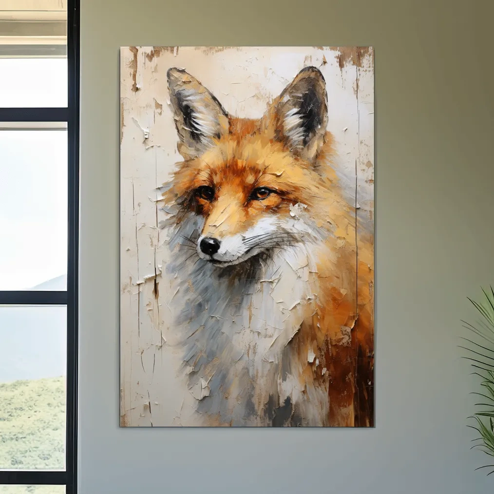 Textured Fox Portrait Painting - Rustic Wildlife Wall Art