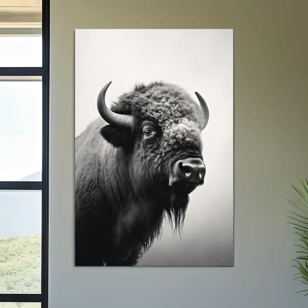 Black And White Bison Portrait - Wildlife Photography Wall Art