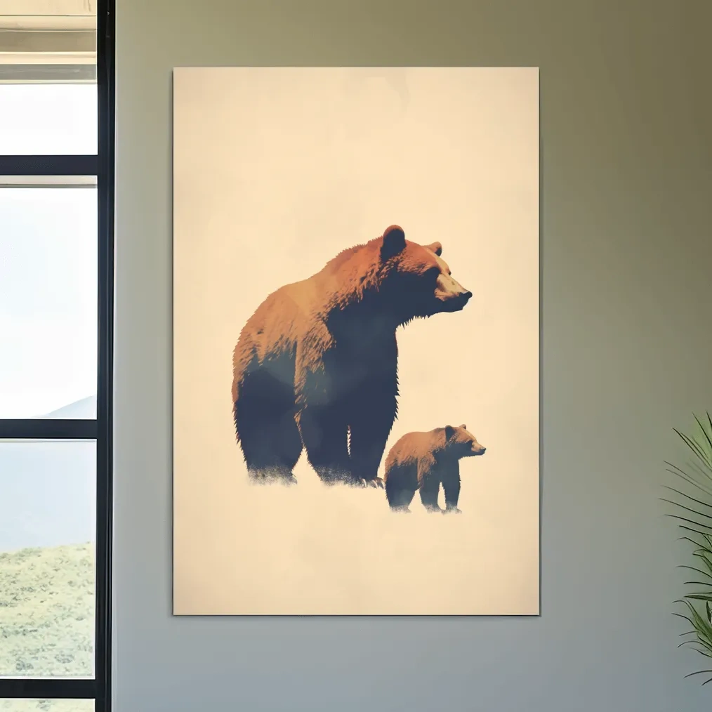 Minimal illustration of a momma bear and her cub