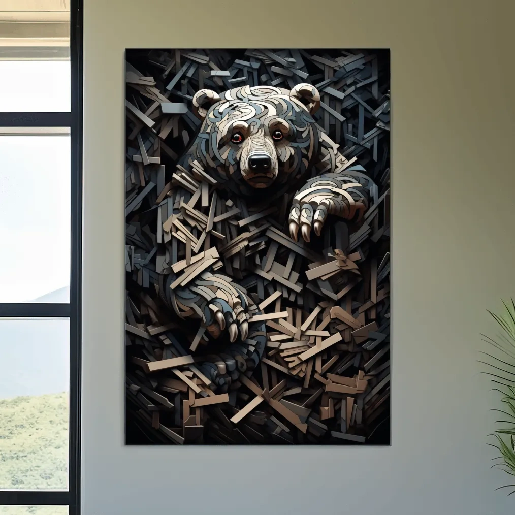 MC Escher style deconstructed hidden bear art