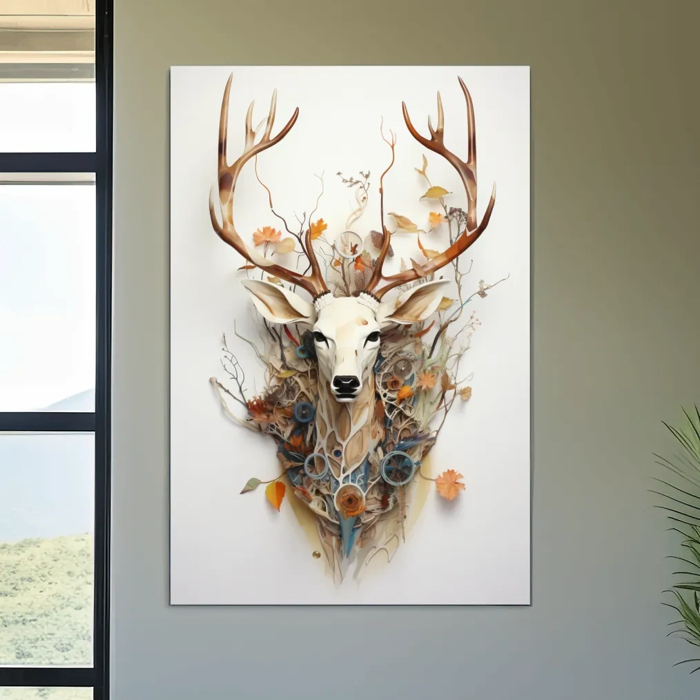 Ornate floral deer head collage style art