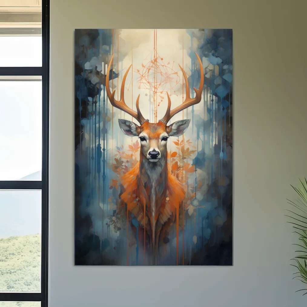 Majestic Stag Portrait - Abstract Wildlife Painting Wall Art