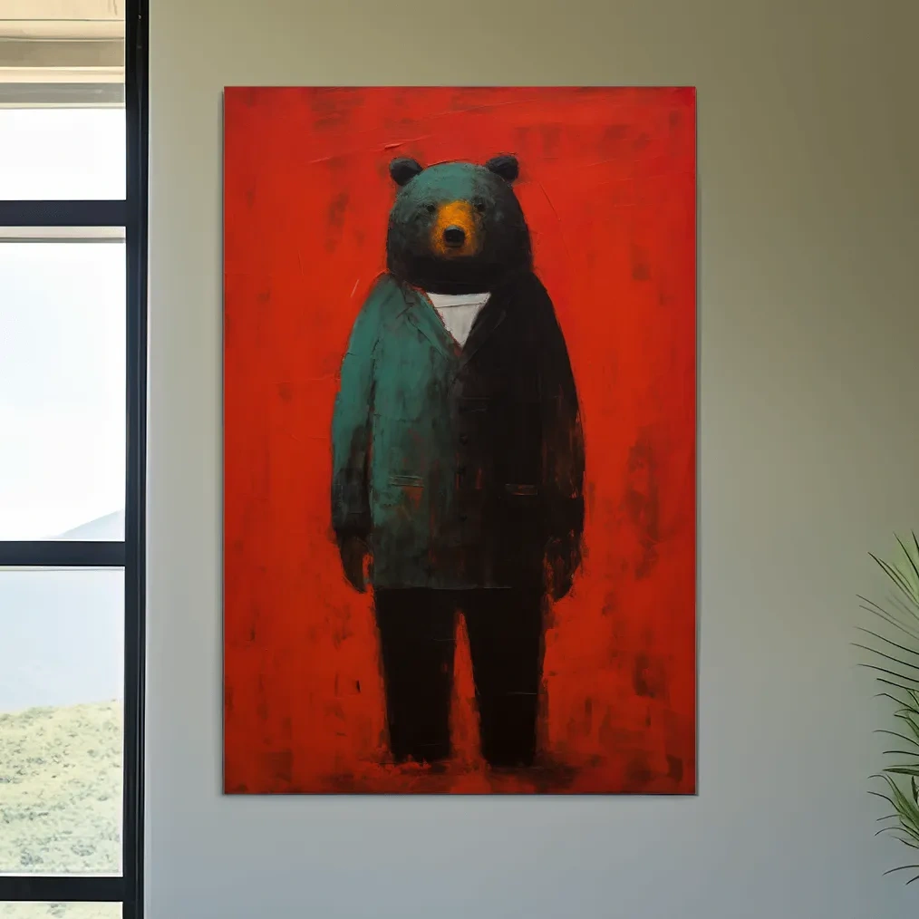 Bear wearing a suit, expressive textured painting