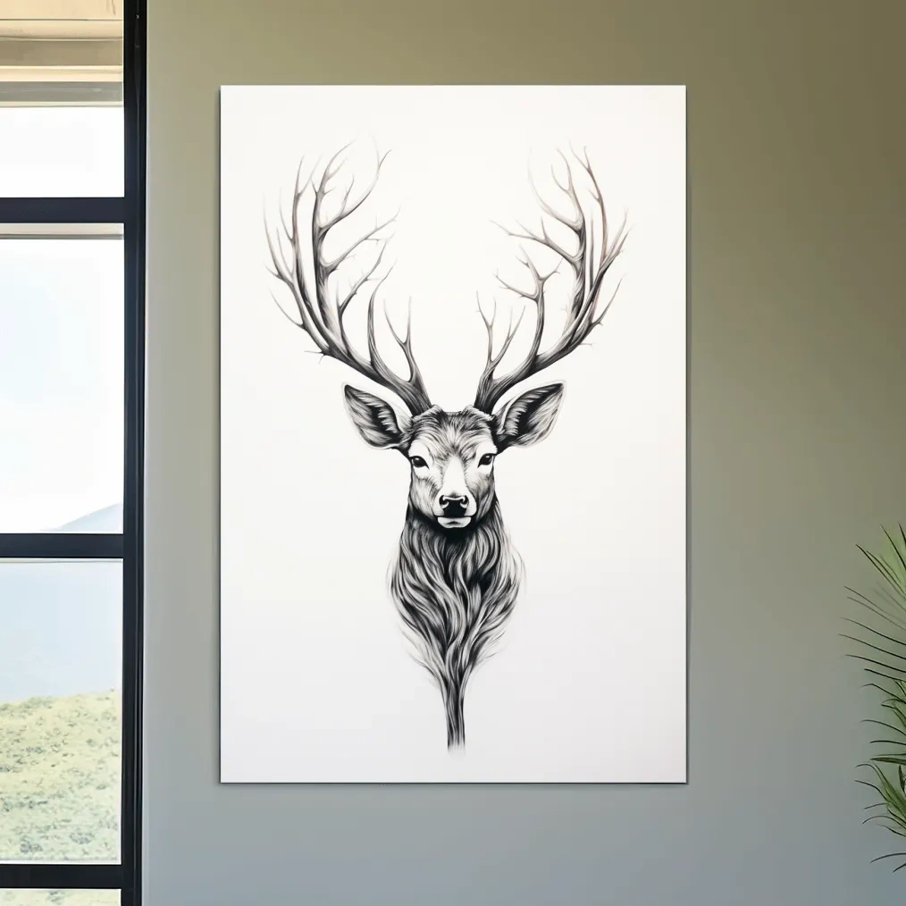 Minimal drawing of a deer head, tattoo art style