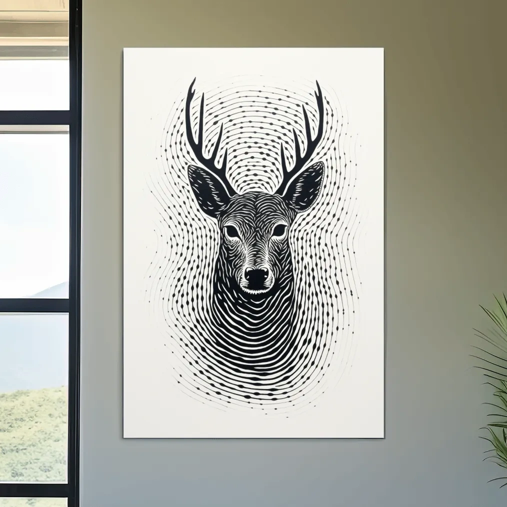Abstract fingerprint swirling art drawing of a deer head