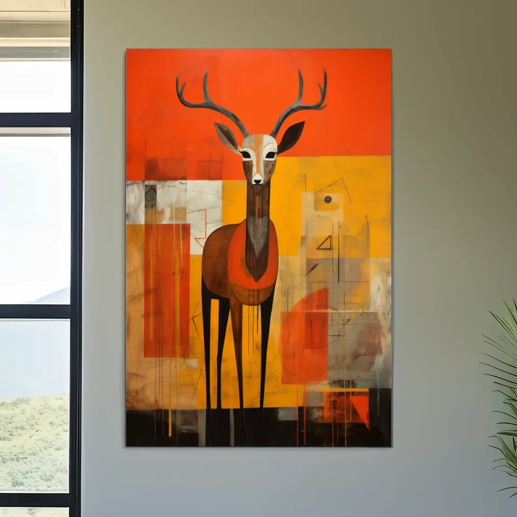 Rustic textured abstract painting of a deer