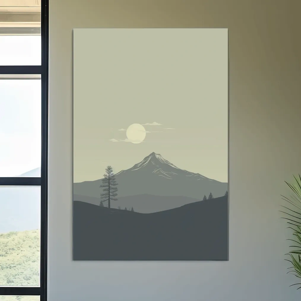 Minimal illustration mountain art, postcard style
