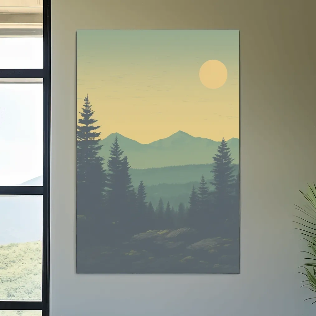 Sunset over the mountains, illustration postcard art