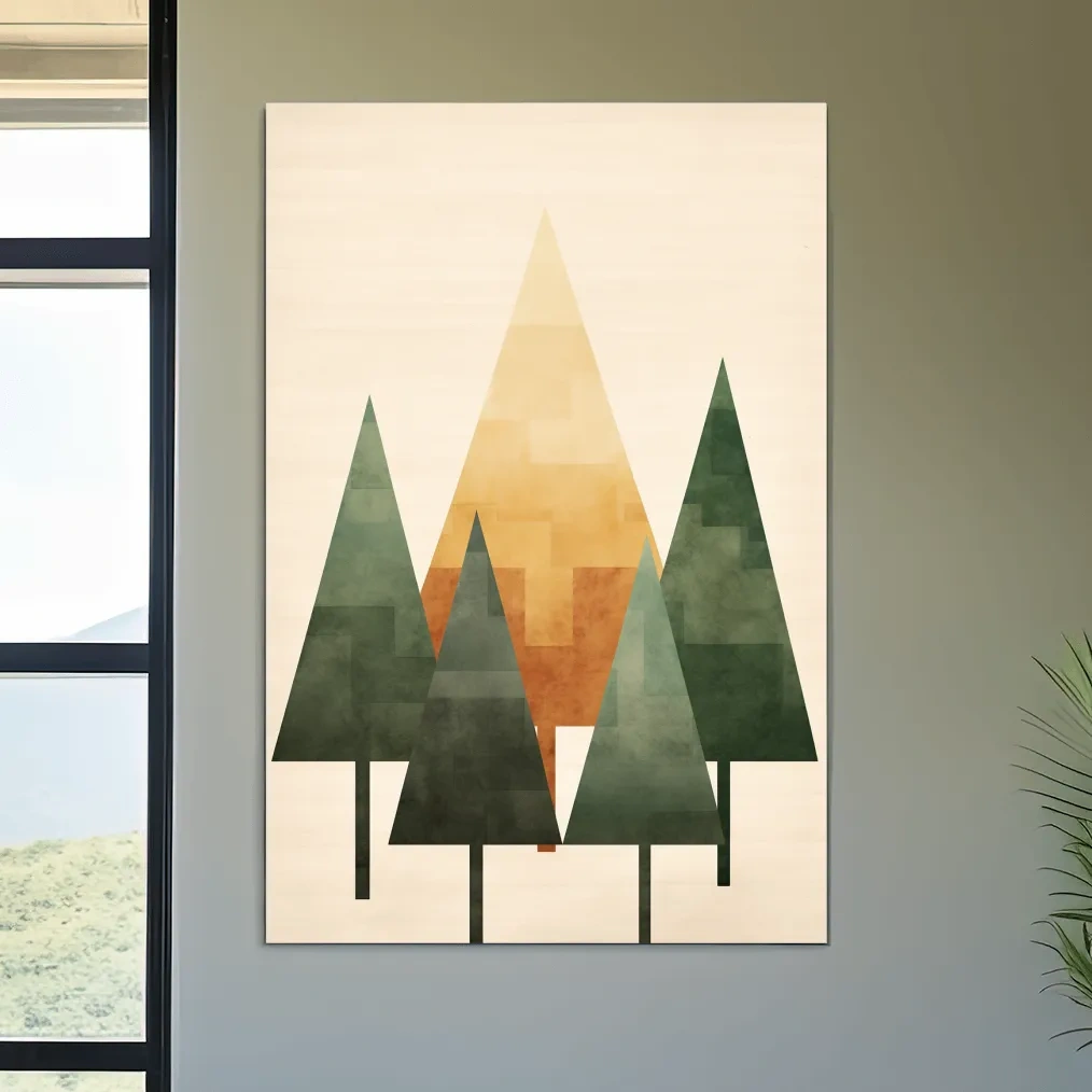 Rustic forest art illustration, geometric trees