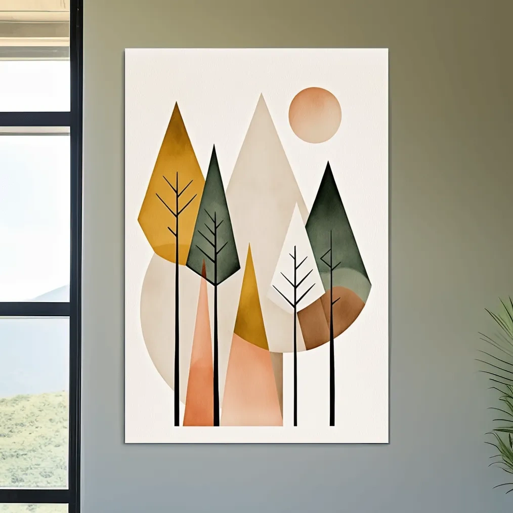 Bohemian mountains and trees, rustic art print