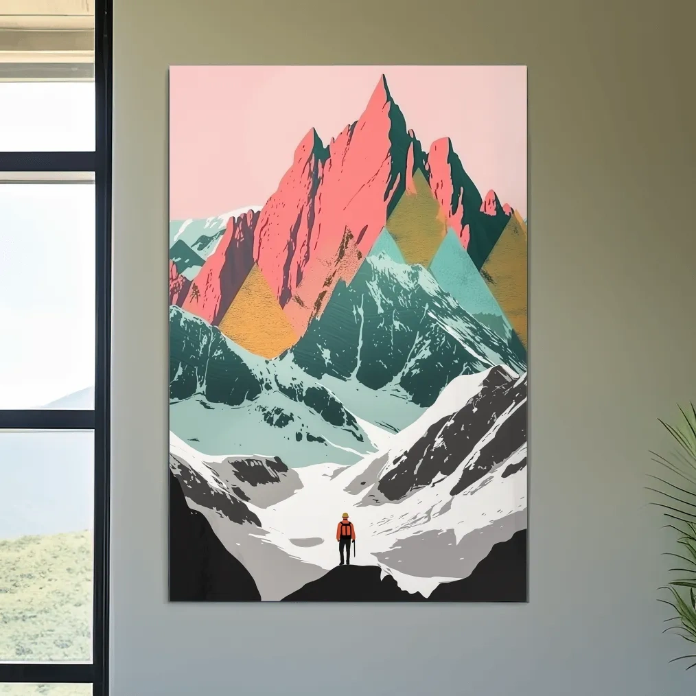 Simple flat colour 2d mountain art, colourful mountain ranges