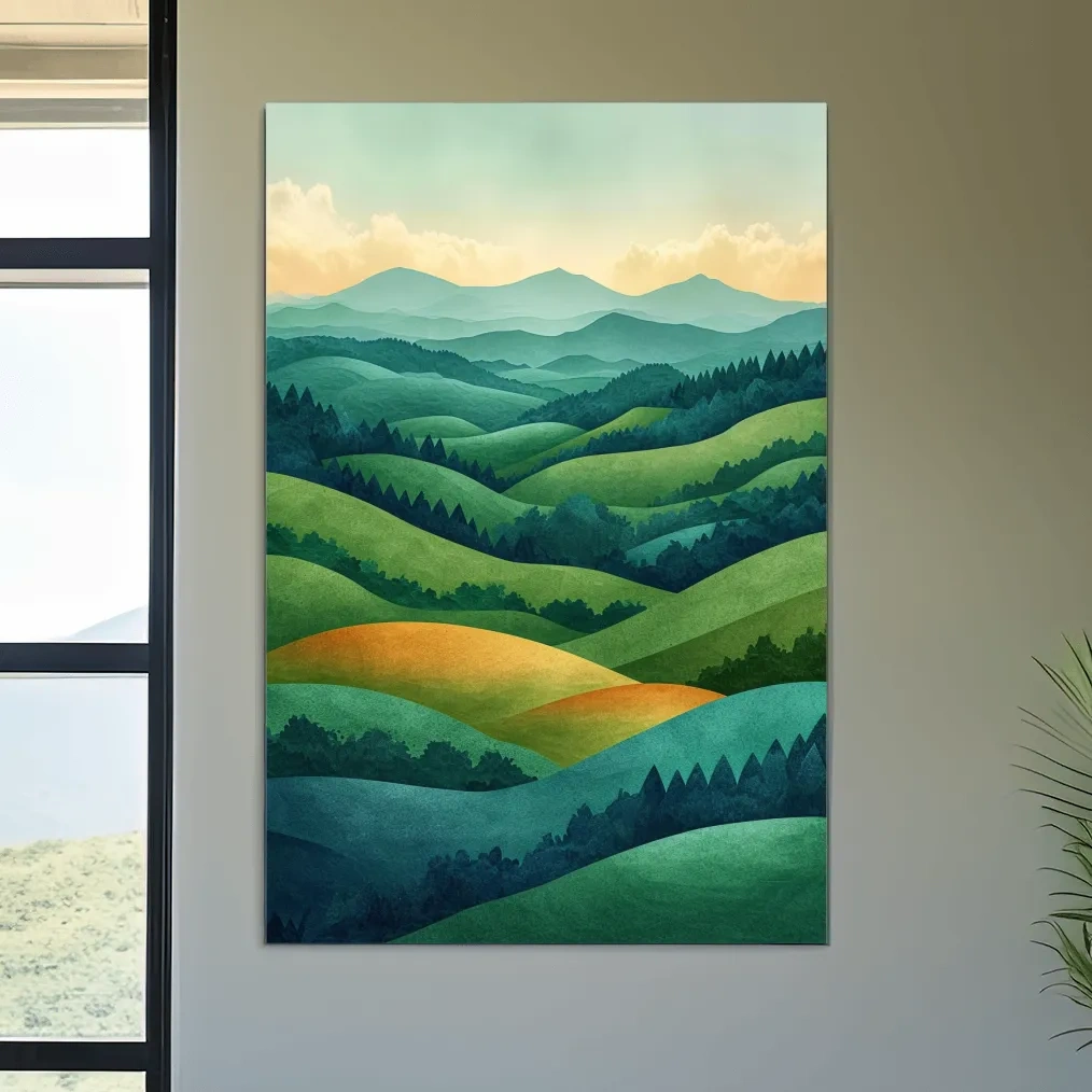 Rolling hills and forest surreal artwork, 3d layered effect