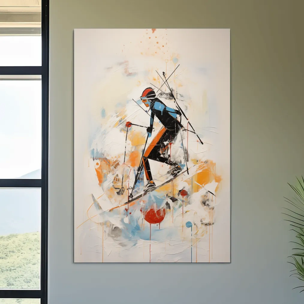 Abstract Ski Mountaineer Painting - Modern Winter Adventure Wall Art