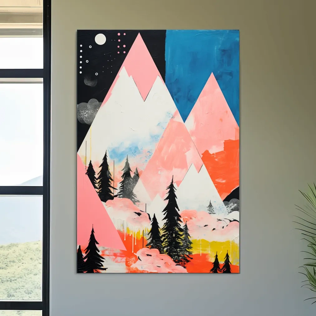 Simple geometric and abstract mountain painting