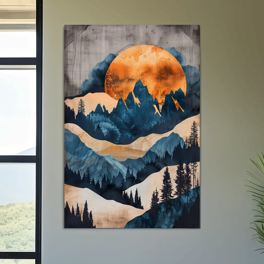 Moody Abstract Mountain Sunset - Forest Watercolor Wall Art