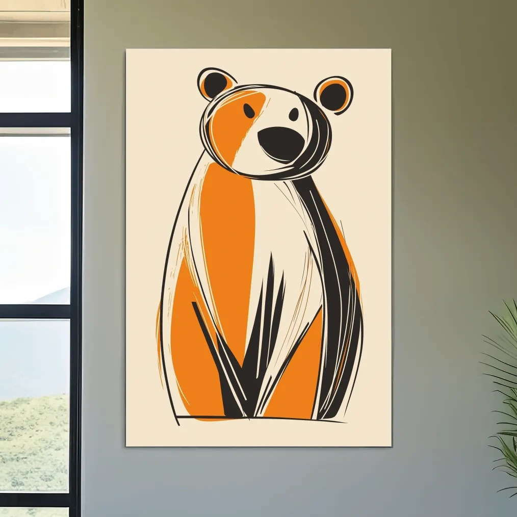 Mid-Century Modern Bear Caricature - Minimalist Wildlife Wall Art