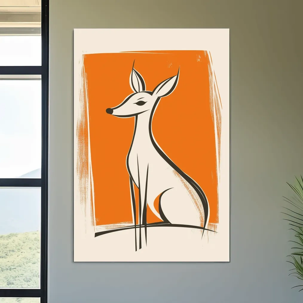 Stylized Deer Caricature Illustration - Mid Century Modern Wildlife Wall Art