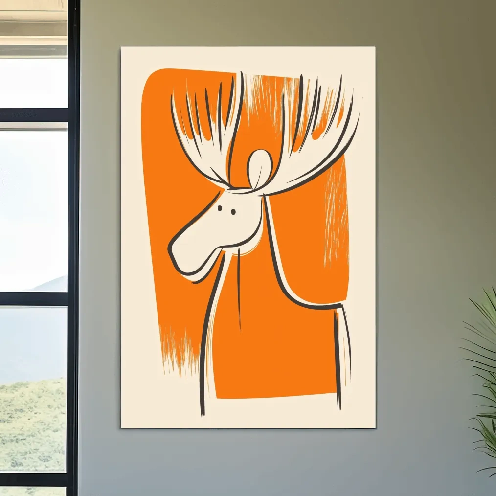 Minimalist Caricature Moose Illustration - Cartoon Wildlife Wall Art