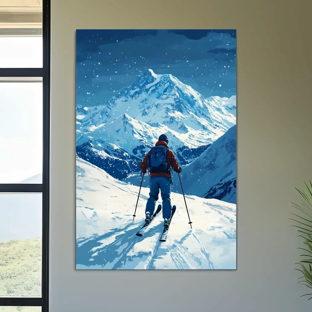Alpine Skier In Snowy Mountain Peaks - Winter Adventure Landscape Wall Art