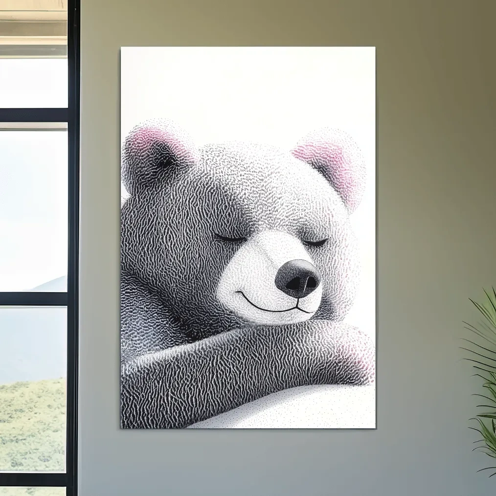 Cute Textured Teddy Bear Illustration - Minimalist Nursery Animal Wall Art