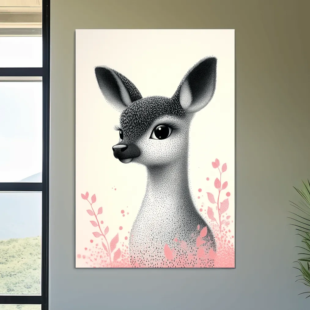 Cute Baby Deer Portrait Illustration - Childrens Nursery Animal Wall Art