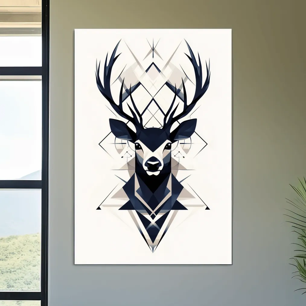Deer head illustration print, ornate tribal style wall art