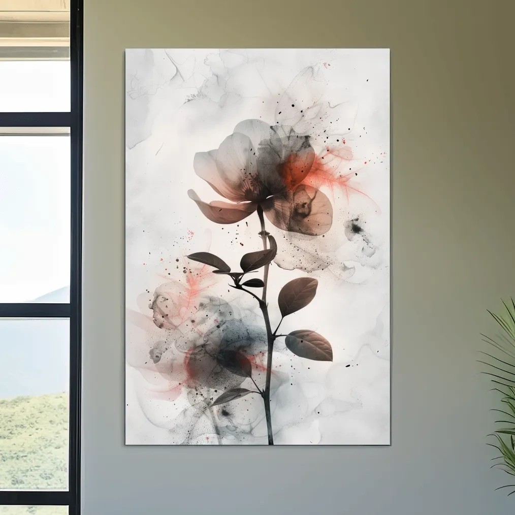 Moody Ink Wash Floral Blossom - Minimalist Floral Watercolor Wall Art