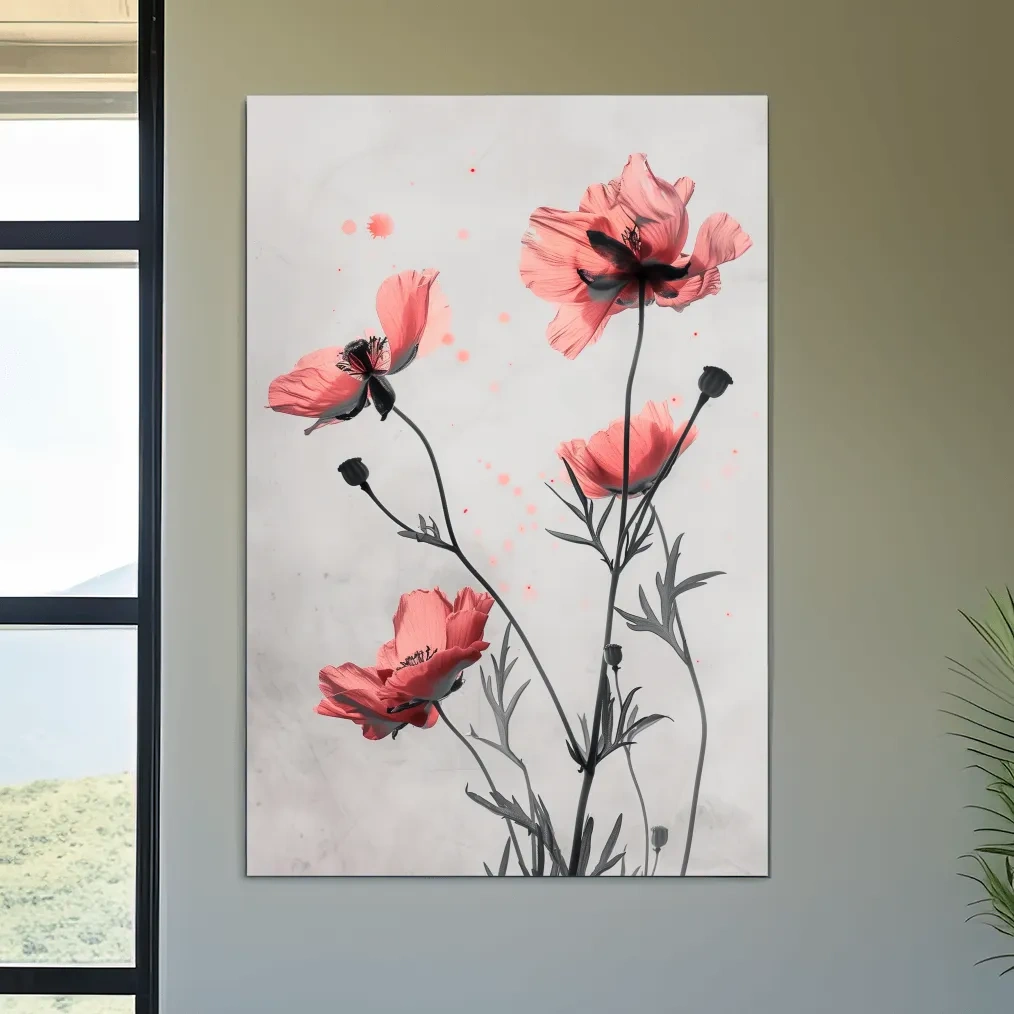 Pink flower artwork, minimal floral wall art