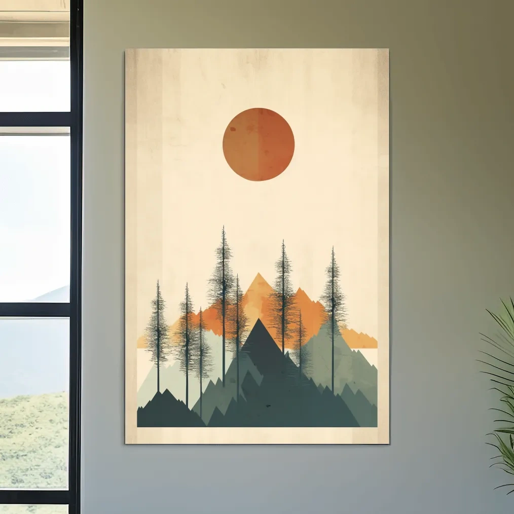 Minimalist Mountain Landscape Illustration - Modern Scandinavian Wall Art