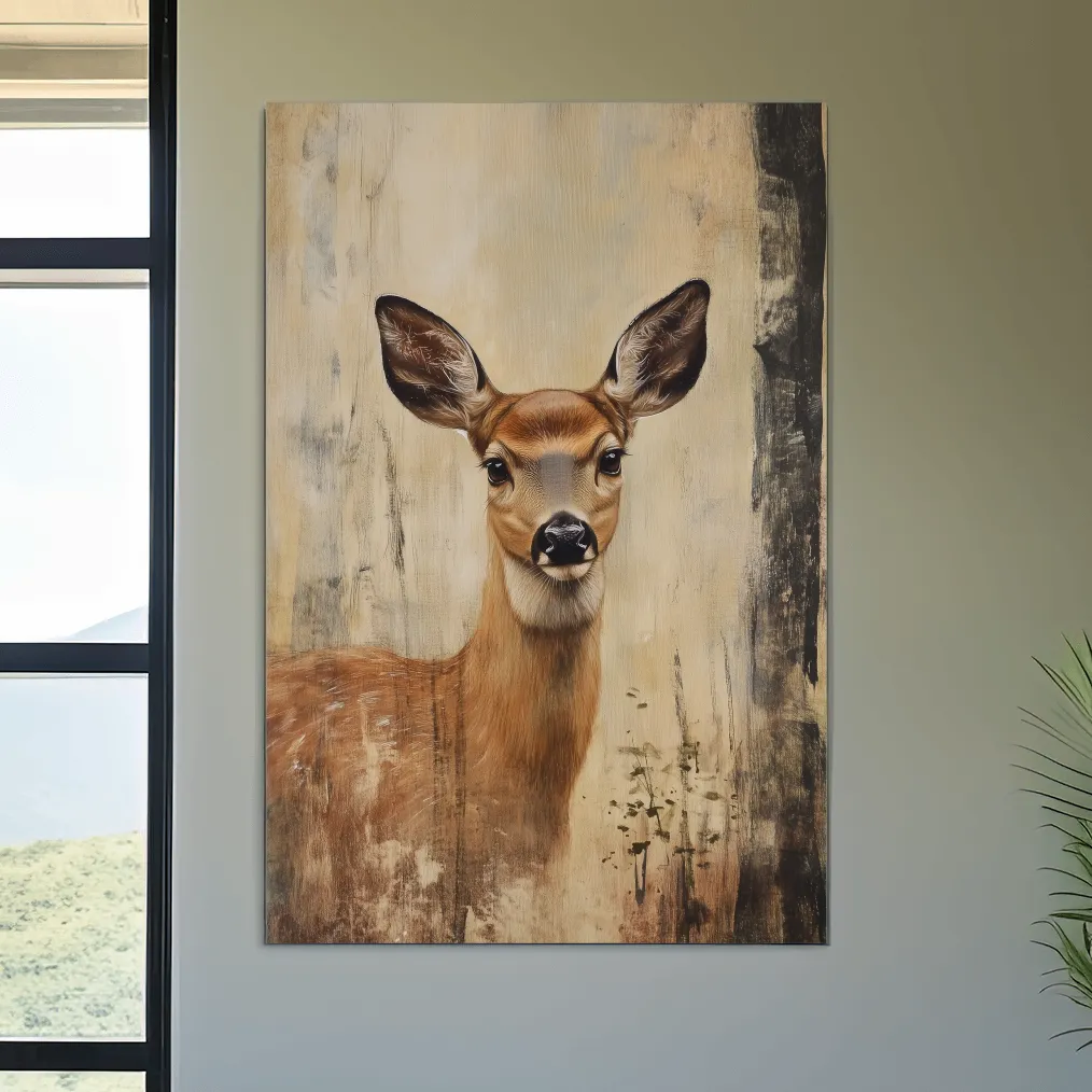 Rustic white tail deer painting artwork, textured effect