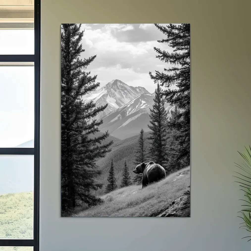 Grizzly bear in the alpine meadows, photographic wildlife artwork