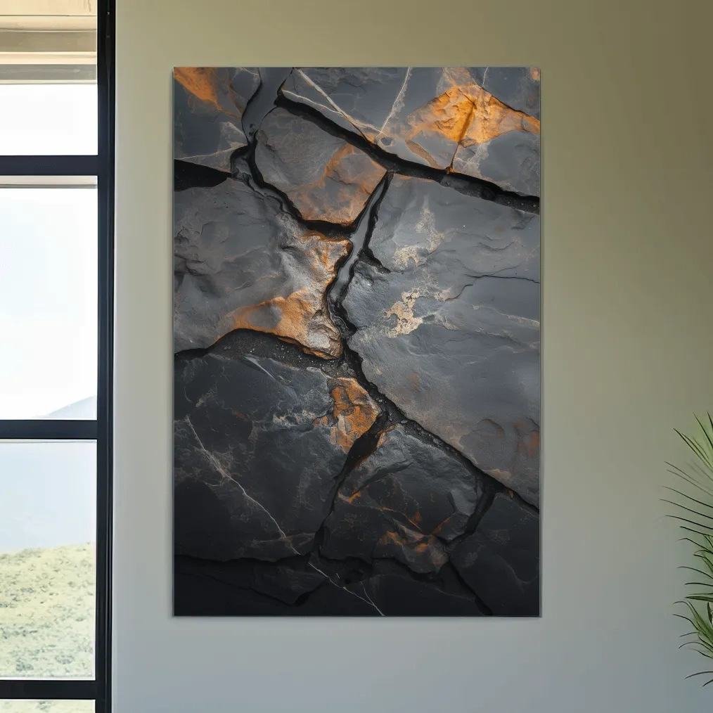 Charcoal Slate Stone Texture Organic Artwork - Modern Abstract Geology Wall Art