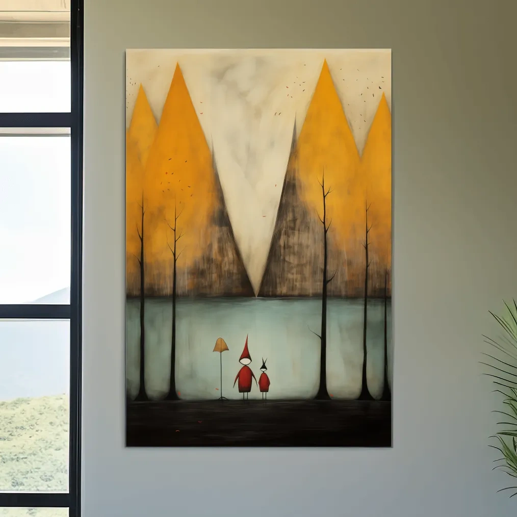 Whimsical Mountain Lake Scene Painting - Storybook Landscape Wall Art