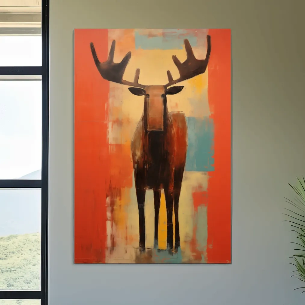 Expressionist Abstract Moose Portrait Painting - Vibrant Rustic Wildlife Wall Art