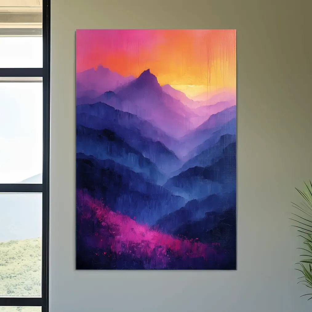 Vibrant Abstract Sunset Mountain Layers - Colorful Contemporary Wall Art