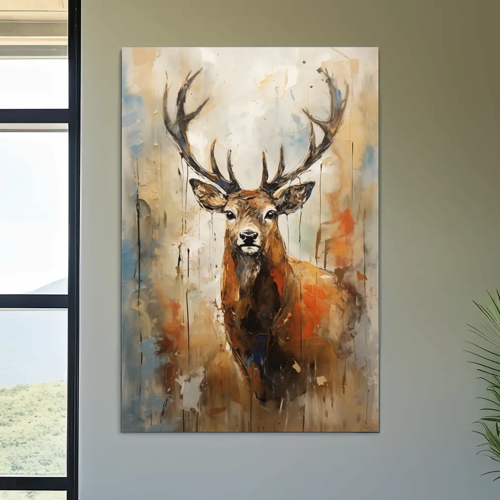 Deer buck painting, rustic impasto effect