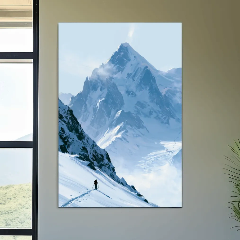 Backcountry Skier Alpine Peak Landscape - Minimalist Winter Mountain Wall Art