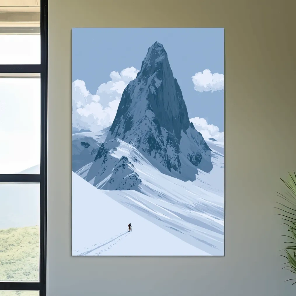 Backcountry Alpine Skier Illustration - Minimalist Mountain Landscape Wall Art