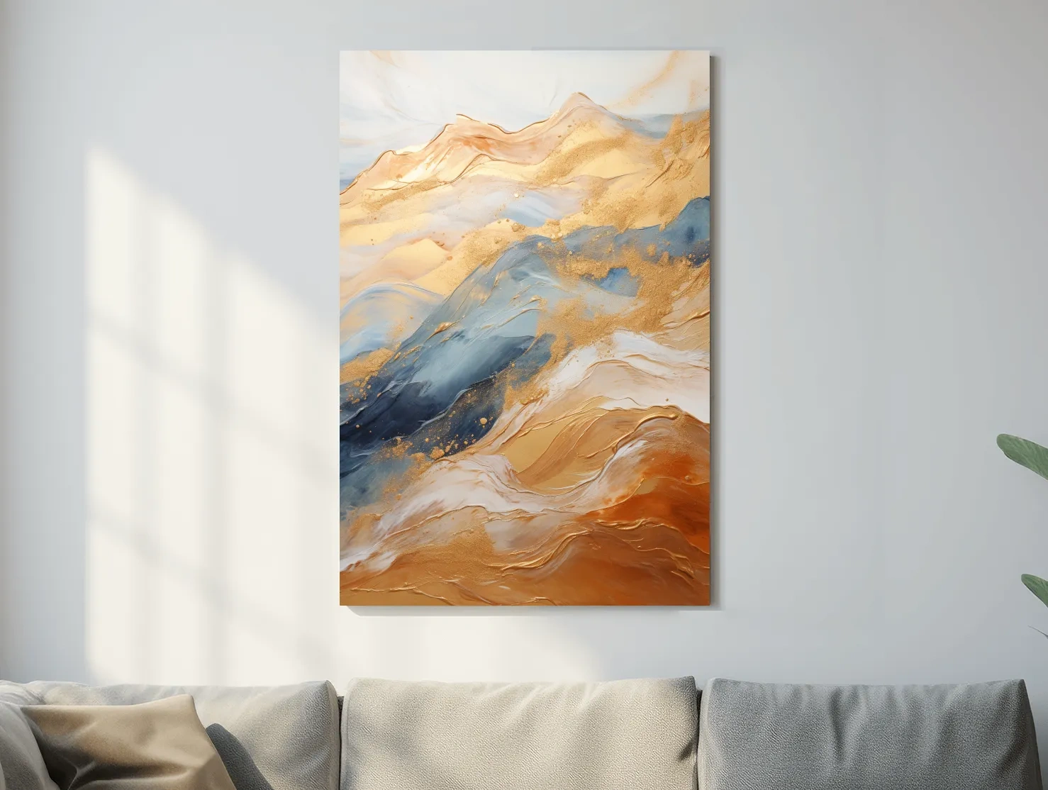 Abstract Gold And Blue Mountain Landscape - Modern Fluid Marble Wall Art