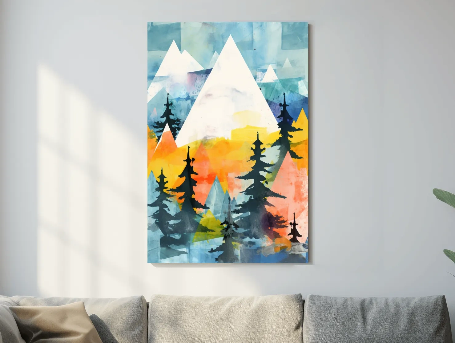 Rustic Watercolor Mountains And Pine Forest - Vibrant Alpine Landscape Wall Art
