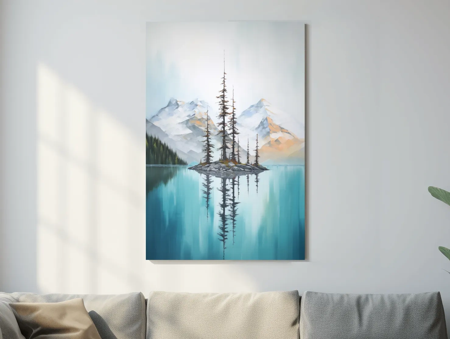 Turquoise Alpine Lake Island Pines - Serene Mountain Landscape Wall Art