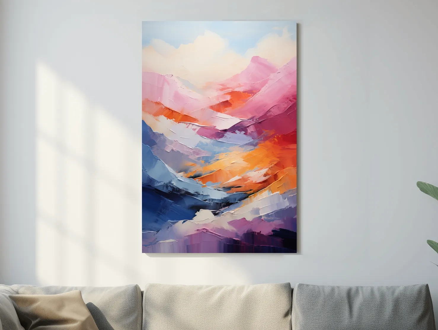 Vibrant Abstract Mountain Landscape Painting - Colorful Impasto Texture Wall Art