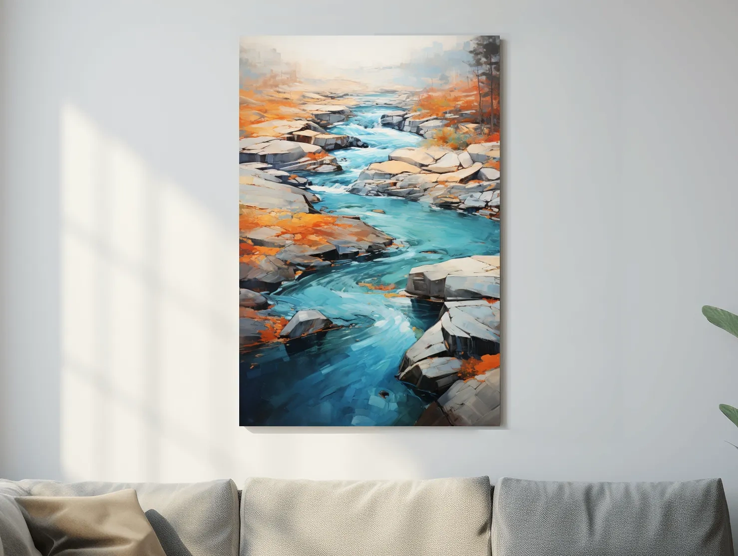Vibrant Turquoise River Through Rocky Canyon - Modern Impressionist Landscape Wall Art