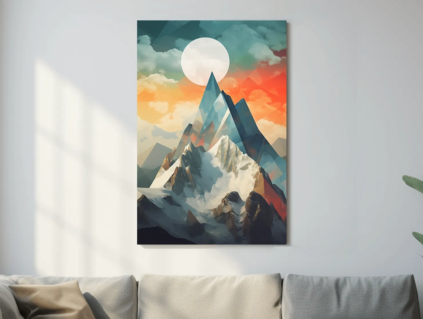 Abstract suprematism art, glacier at sunset
