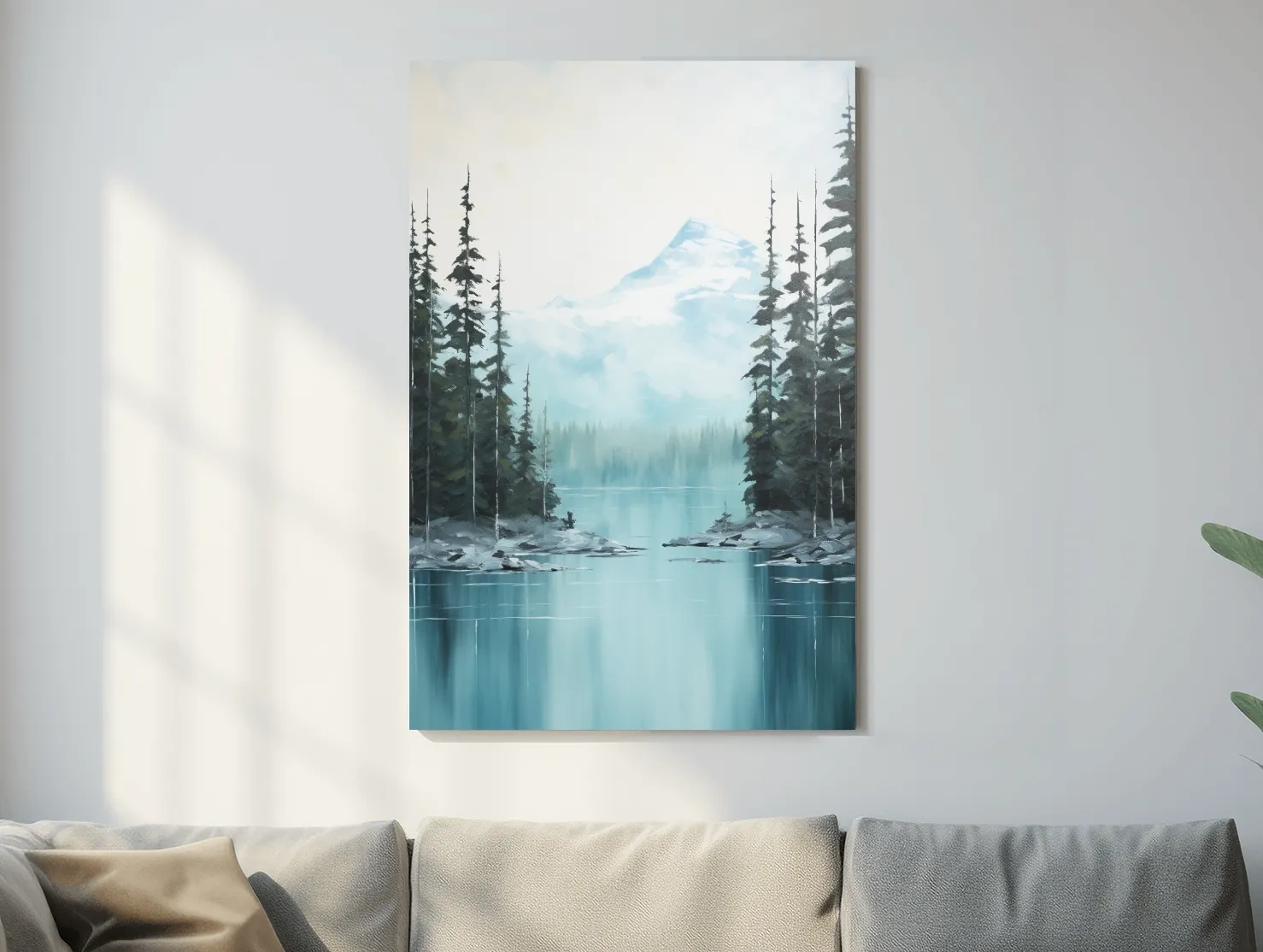 Turquoise Alpine Lake & Pine Forest Watercolor - Serene Mountain Landscape Wall Art